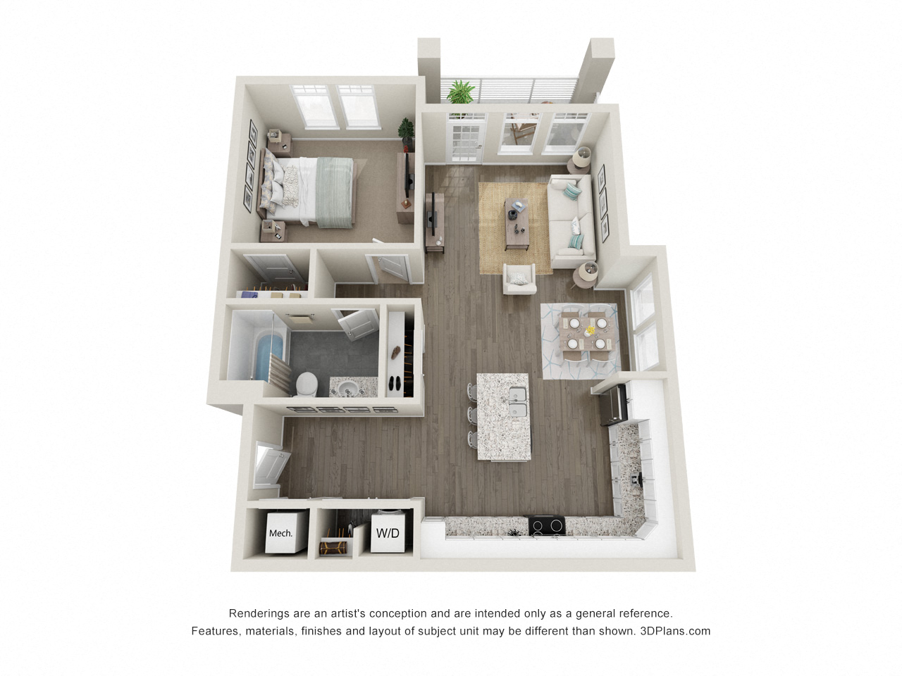 Floor plan for 1 bed, 1 bath, 828 sqft